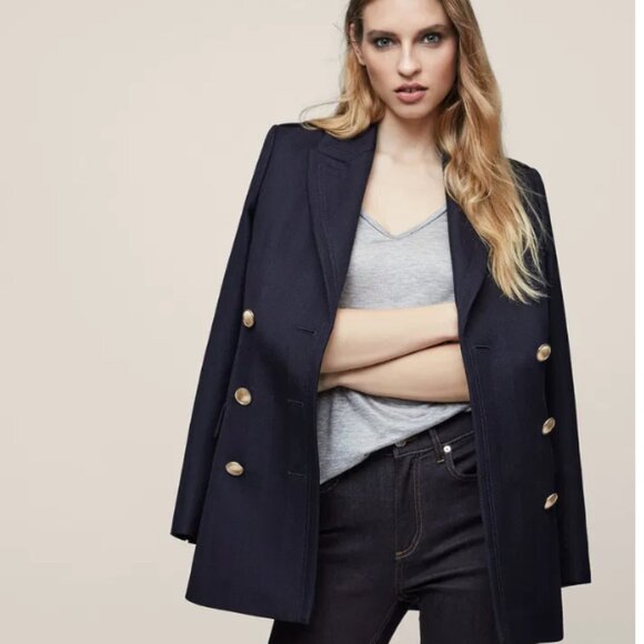 Reiss Double-Breasted Wool Navy Jacket - Picture 1 of 12
